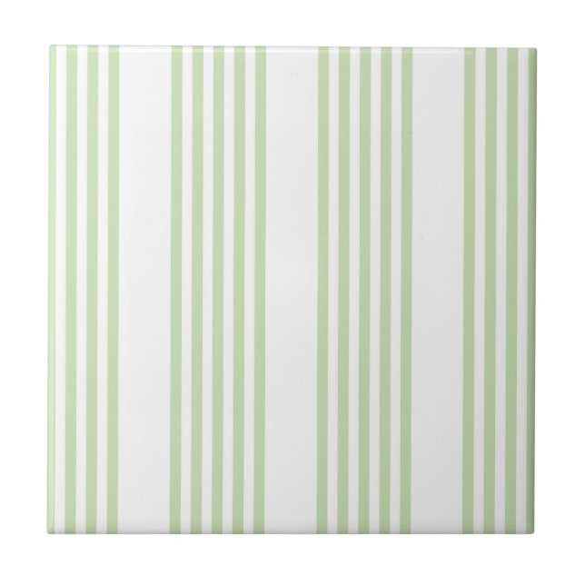 Pale green and white five stripes pattern ceramic tile (Front)