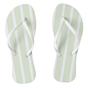 Pale green and white five stripes pattern flip flops