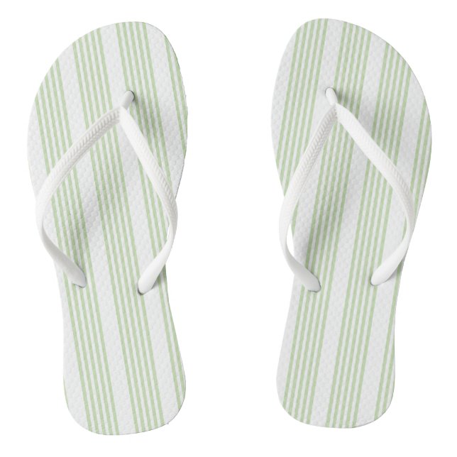 Pale green and white five stripes pattern flip flops (Footbed)