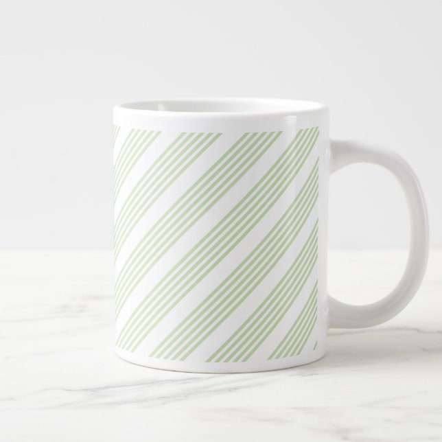 Pale green and white five stripes pattern giant coffee mug (Right)