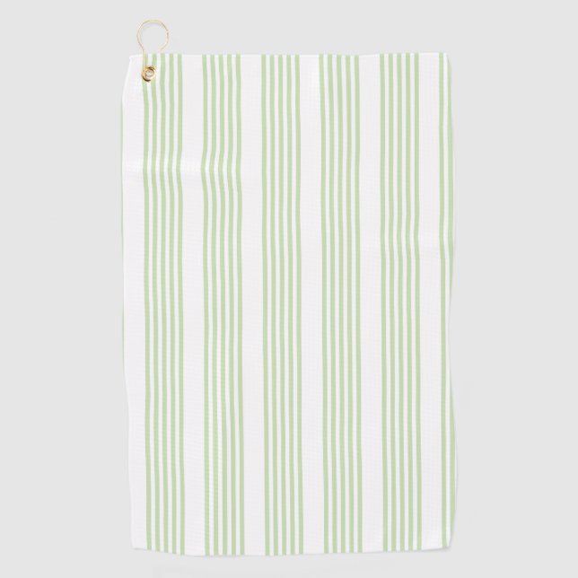 Pale green and white five stripes pattern golf towel (Front)