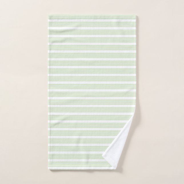 Pale green and white five stripes pattern hand towel  (Hand Towel)