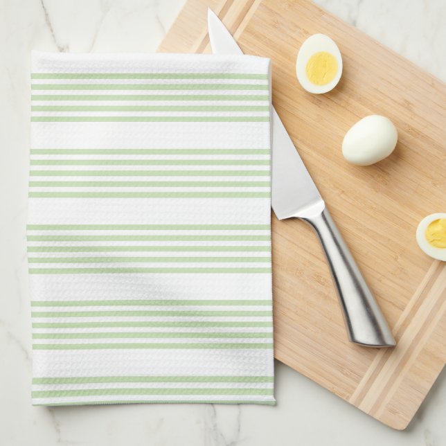 Pale green and white five stripes pattern kitchen towel (Quarter Fold)