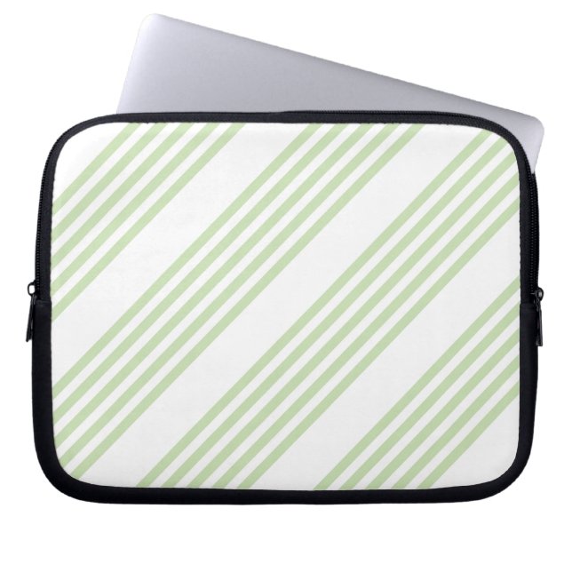 Pale green and white five stripes pattern laptop sleeve (Front)
