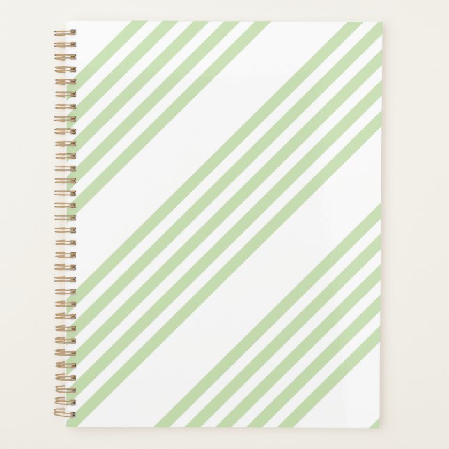 Pale green and white five stripes pattern planner (Front)