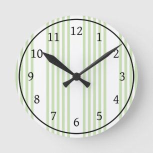 Pale green and white five stripes pattern round clock
