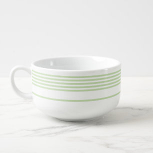 Pale green and white five stripes pattern soup mug