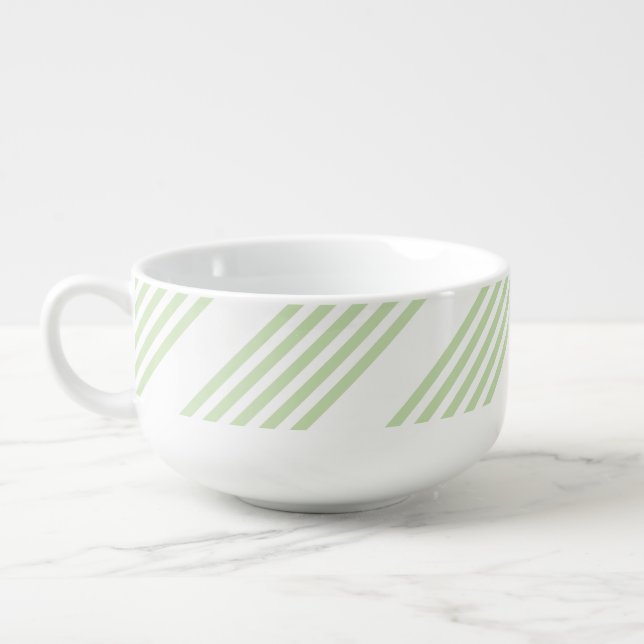 Pale green and white five stripes pattern soup mug (Right)