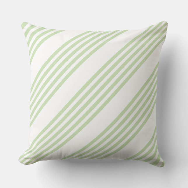 Pale green and white five stripes pattern throw pillow (Front)