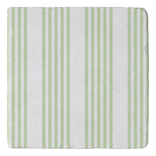 Pale green and white five stripes pattern trivet