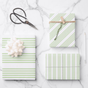 Pale green and white five stripes pattern wrapping paper sheets