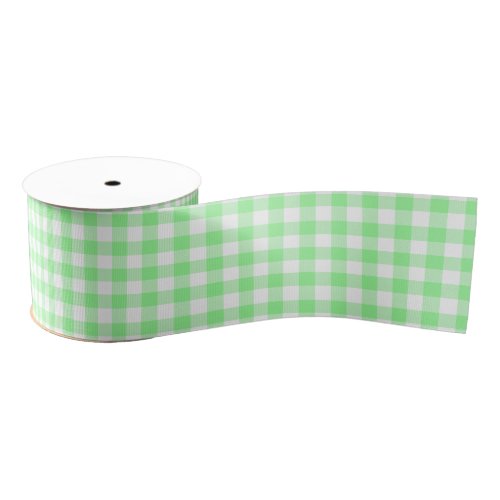 Pale Green and White Gingham Grosgrain Ribbon