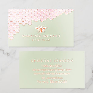 pale green background bee design foil business cards