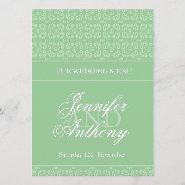 Pale green banded wedding dinner menu (Front)
