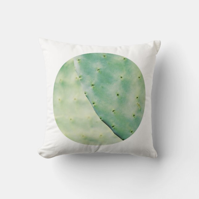 Pale Green Barbary Fig Pear Leaves Cushion Pillow (Front)