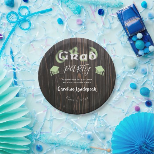 Pale Green Blurred Typography Graduation Party Paper Plates
