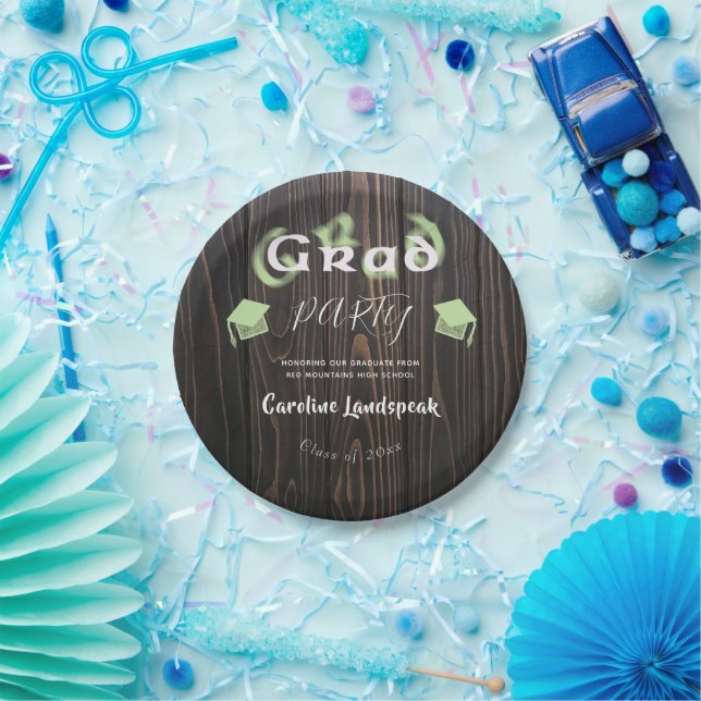 Pale Green Blurred Typography Graduation Party Paper Plates (Party)