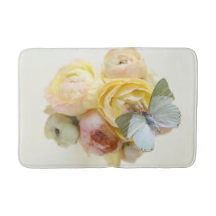 Pale green butterfly on flowers bathroom mat