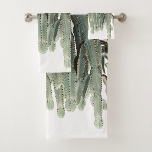 Pale Green Cactus Plants Pattern Bath Towel Set