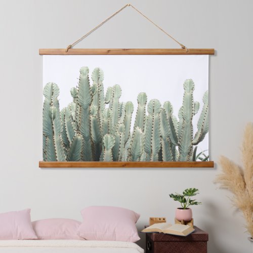 Pale Green Cactus Plants Pattern Minimalism Hanging Tapestry