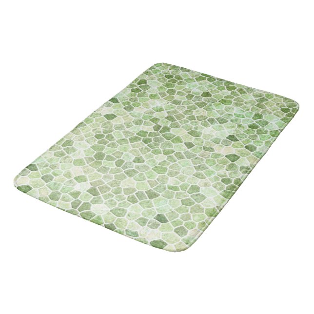 Pale Green Cobbled Patchwork Terrazo Pattern Bath Mat (Angled)