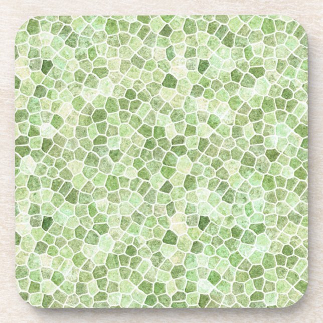 Pale Green Cobbled Patchwork Terrazo Pattern Beverage Coaster (Front)