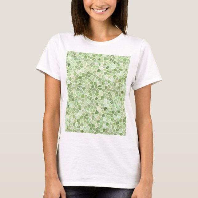 Pale Green Cobbled Patchwork Terrazo Pattern T-Shirt (Front)