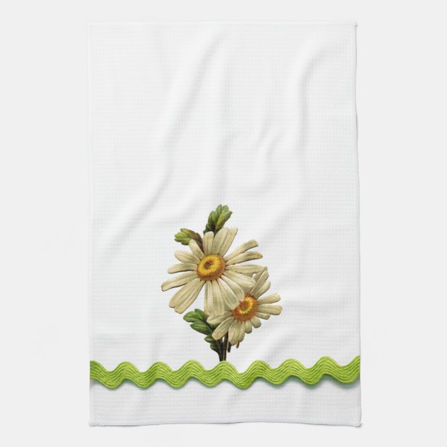 Pale Green Daisy Kitchen Towel (Vertical)