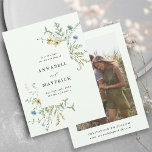 Pale Green Delicate Wildflower Boho Wedding Photo Save The Date<br><div class="desc">This elegant wedding save the date card features hand-painted watercolor wildflowers in butter yellow,  sage green,  dusty green,  and light blue with a photo and more information on the back. For more advanced customization of this design,  please click the BLUE DESIGN TOOL BUTTON above!  Matching items are also available.</div>