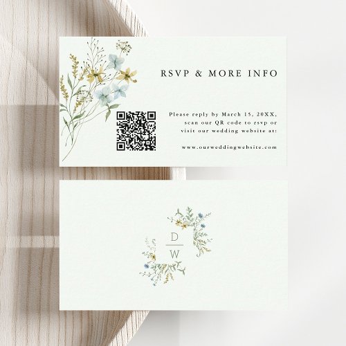 Pale Green Delicate Wildflower Boho Wedding RSVP Enclosure Card