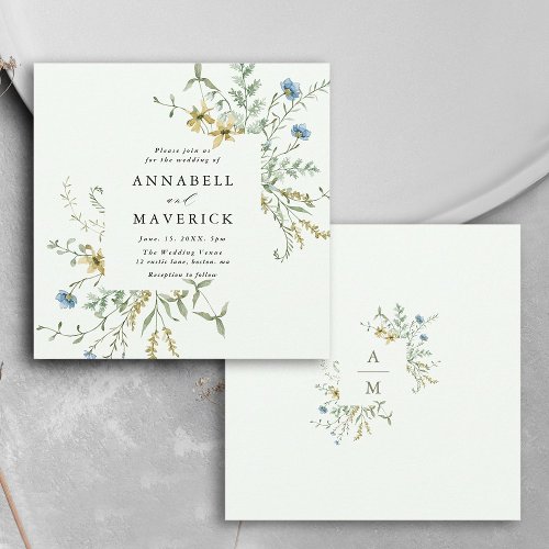 Pale Green Delicate Wildflower Modern Boho Wedding Invitation