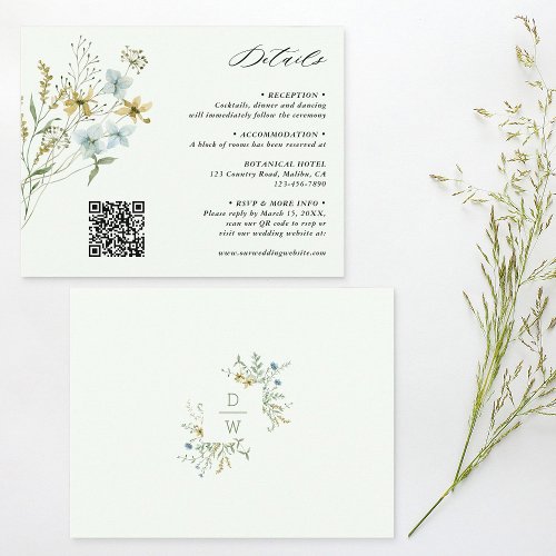 Pale Green Delicate Wildflower Wedding Details Enclosure Card