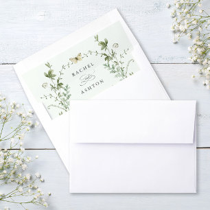 Pale Green Elegant Watercolor Wildflowers Wedding Envelope Liner