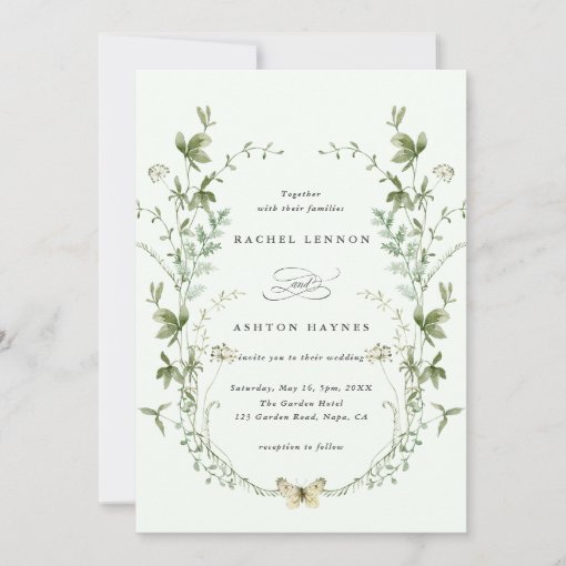 Pale Green Elegant Watercolor Wildflowers Wedding Invitation Zazzle