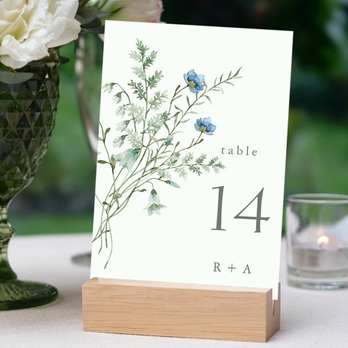 Pale Green Elegant Watercolor Wildflowers Wedding Table Number