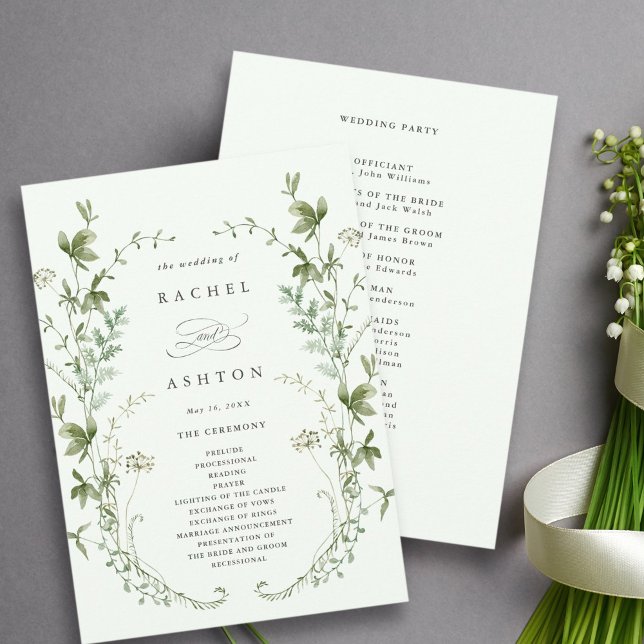 Pale Green Elegant Wildflower Wedding Ceremony Program (Creator Uploaded)