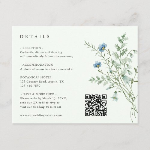 Pale Green Elegant Wildflower Wedding Details  Enclosure Card