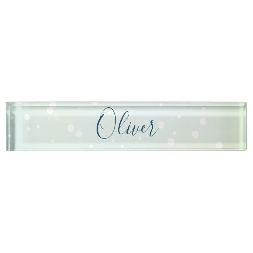 Pale Green Ethereal Bokeh Galaxy With Teal Name Desk Name Plate