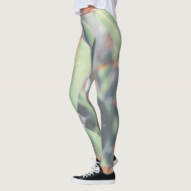 Pale Green Eucalyptus Tree Leaves Leggings (Left)