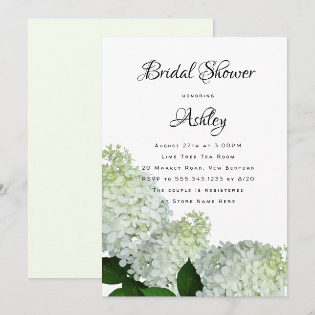 Pale Green Floral Bridal Shower Hydrangea Invites (Front/Back)