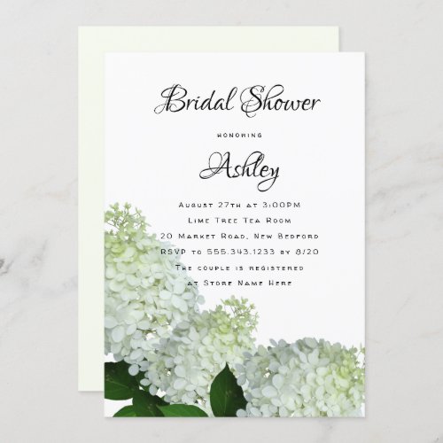 Pale Green Floral Bridal Shower Hydrangea Invites