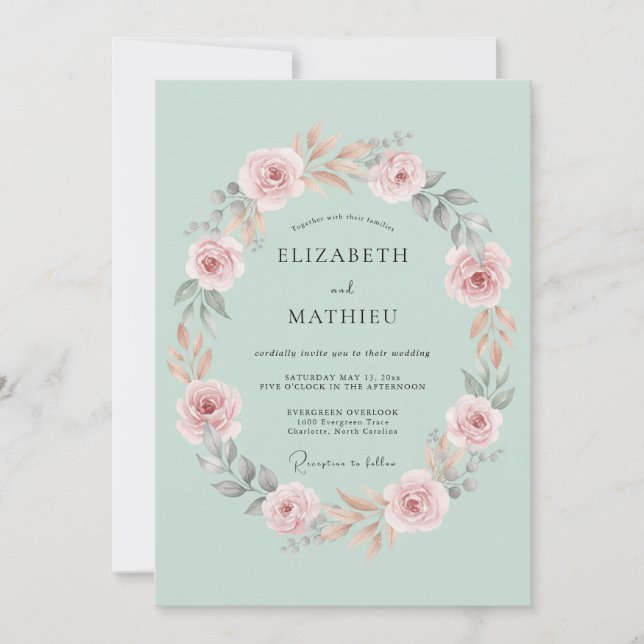 Pale Green Floral Flourish Wedding Invitation (Front)