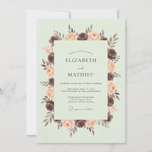 Pale Green Floral Wedding Invitation (Front)