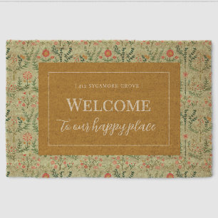 Pale Green Folk Floral Coir Door Mat