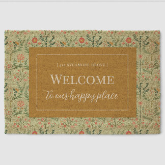 Pale Green Folk Floral Coir Door Mat