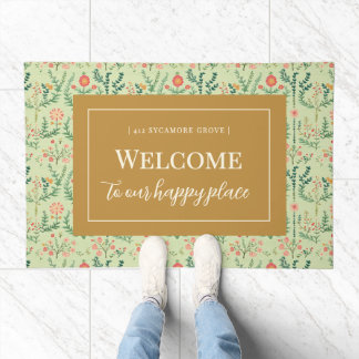 Pale Green Folk Floral Door Mat