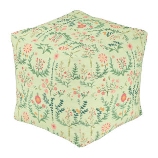 Pale Green Folk Floral Pouf