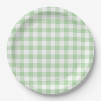 Pale Green Gingham Check Paper Plates