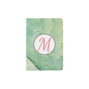 Pale Green Green Prickly Pear Monogram Passport Holder
