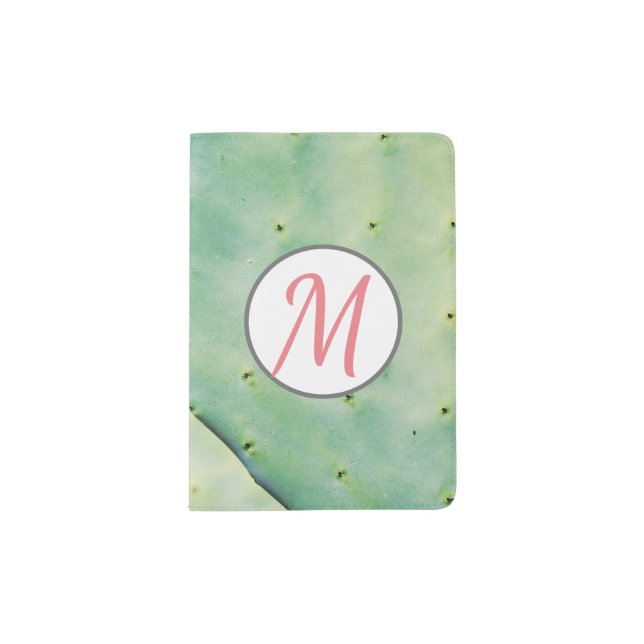 Pale Green Green Prickly Pear Monogram Passport Holder (Front)